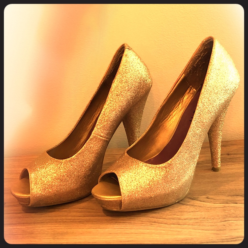 Madden Girl Open-Toe Heels in Gold